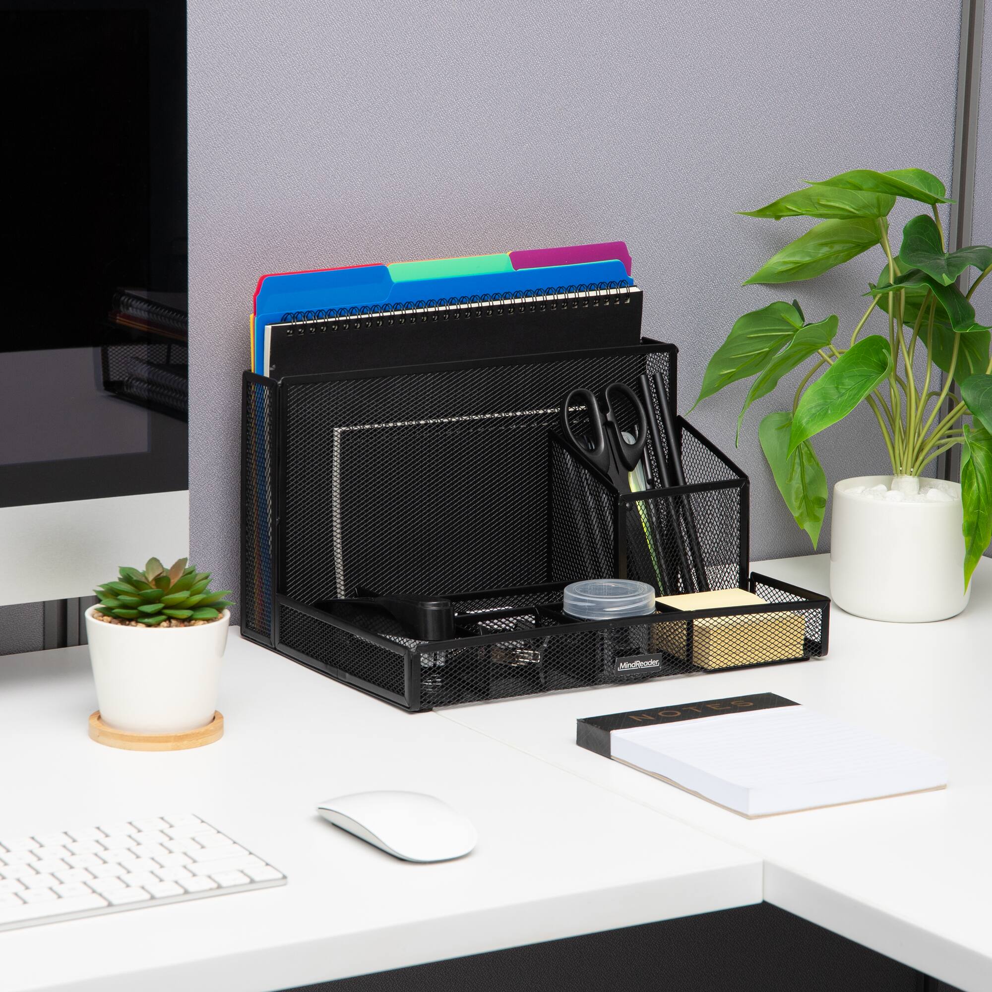 Mind Reader Desktop Organizer and Office Supplies, Vertical File, Storage, Office, Metal Mesh, 12.5"L x 9"W x 7.25"H, Black